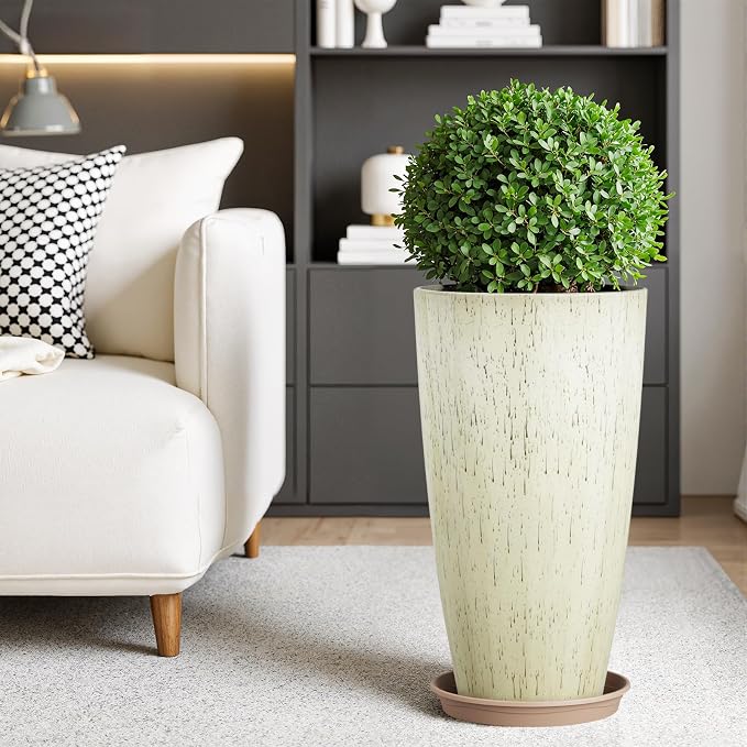 QCQHDU 21 inch Tall Planters for Outdoor & Indoor Plants, 2 Pack Sturdy Plant-Flower-Tree Pots for Front Porch Patio Deck Living Room Decor