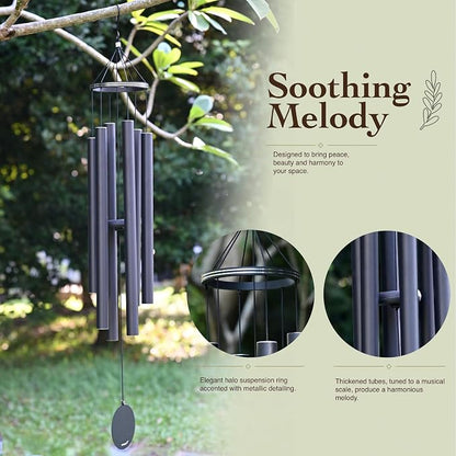 Vanquer Wind Chimes for Outside Deep Tone - 48'' Wind Chimes Outdoor Clearance, Deep Tone, Memorial WindChimes, Outdoor Décor, Wind Spinner, Sympathy Gift, Patio, Home Décor (Black)