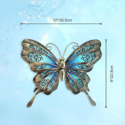 LIFFY Metal Butterfly Wall Decor,2Pack 12" Hanging Glass Butterfly Outdoor Decor,Garden Decorative Ornaments Outside for Home,Yard,Fence,Patio