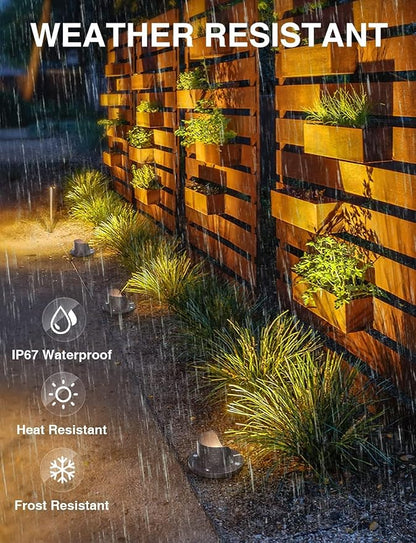 SUNVIE 12W Low Voltage Landscape Lights Waterproof Outdoor In-Ground Lights Shielded LED Well Lights 12V-24V Warm White Landscape Lighting for Pathway Garden Fence Deck, 6 Pack with Wire Connectors