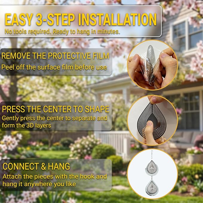 Reflective Bird Deterrents for Outside – Bird Repellent Devices Outdoor – 3D Wind Spinners Outdoor Garden Decor –3 Set Bird Repellent to Keep Woodpecker & Pigeons Away from Window Roof (Style 4)