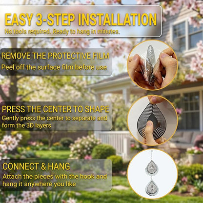 Reflective Bird Deterrents for Outside – Bird Repellent Devices Outdoor – 3D Wind Spinners Outdoor Garden Decor –3 Set Bird Repellent to Keep Woodpecker & Pigeons Away from Window Roof (Style 4)