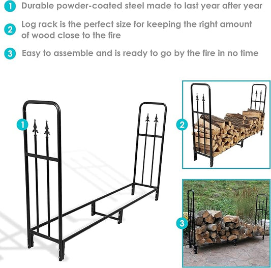 Sunnydaze Indoor/Outdoor 6-Foot Decorative Firewood Log Rack - Powder-Coated Steel Wood - Black