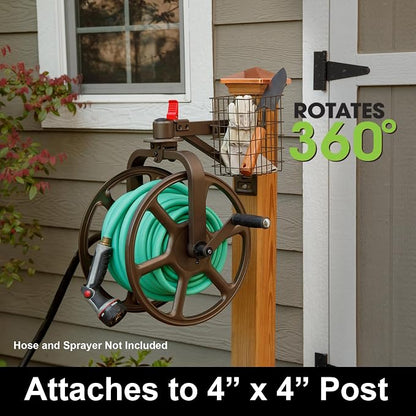 Liberty Garden Single Arm Navigator Hose Reel with Pull Up Latch, Bronze