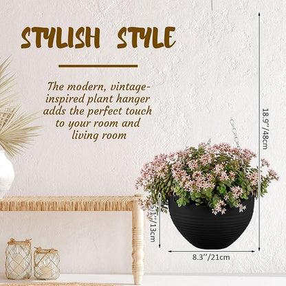 Zopeal 16 Pack Self Watering Hanging Planters 8 Inch Garden Flower Plant Pot Container with Drainer and Chain Round Hanging Pot Plant Basket for Indoor Outdoor Plants (Black)