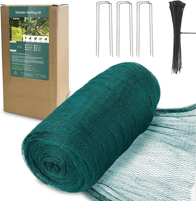 Bird Netting for Garden Protection, 7.5 x 100 FT Heavy Duty Garden Netting with Ties and Landscape Staples for Vegetable, Fruit Trees & Other Plants Against Birds Deer Squirrels and Poultry
