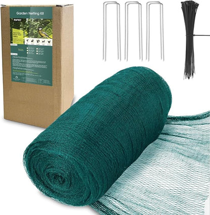 Bird Netting for Garden Protection, 7.5 x 100 FT Heavy Duty Garden Netting with Ties and Landscape Staples for Vegetable, Fruit Trees & Other Plants Against Birds Deer Squirrels and Poultry