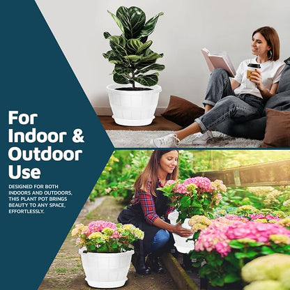 10-Inch Whiskey Barrel Planters Outdoor Pack of 10 - Durable Plastic Plant Pots for Indoor & Outdoor Use with Drainage & Saucer, Lightweight Rustic Barrel Planters for Flowers, Herbs & Small Plants
