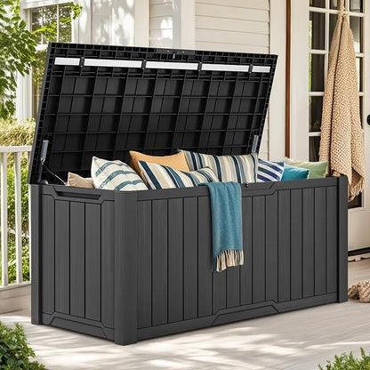 YITAHOME XXL 240 Gallon Large Outdoor Storage Deck Box for Patio Furniture | Outdoor Cushions, Garden Tools and Sports/ Pools Equipment, Weather Resistant Resin, Lockable (Dark Gray)