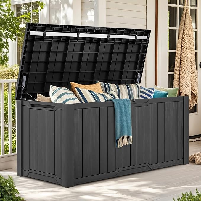 YITAHOME 240 Gallon Extra Large Outdoor Storage Deck Box | XXL Waterproof Resin Patio Storage w/Lockable Lid for Outdoor Cushions, Garden Tools and Sports/Pools Equipment, Dark Gray