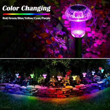 Priddop Solar Lights Outdoor Waterproof 12 Pack Color Changing LED Mushroom | Garden Pathway Yard Patio Walkway Landscape Path Lights, Acrylic ABS, Ground Patterns, Replaceable Battery, Christmas Decor
