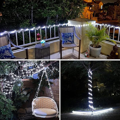 JMEXSUSS 2 * 200 LED White Solar Rope Lights | 66ft IP 65 Waterproof Solar String Light Outdoor, 8 Modes Christmas Lights for Camp Trampoline Ladder Slide Tent