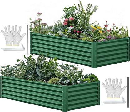 YITAHOME 72x36x18 in 2pcs Galvanized Raised Garden Bed Kit, Large Metal Planter Box with Gloves & Support Rod, Outdoor Flower Bed for Plants Vegetables, Green
