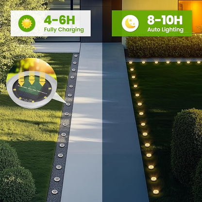 PATIOWIN Mini Solar Ground Lights, 16 Pack Solar Powered Pathway Lights, Waterproof Outdoor Light for Garden, Driveway, Walkway, Backyard, Patio (Warm White)