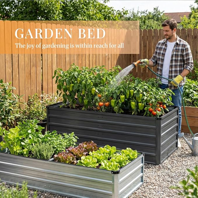 NEWBULIG Galvanized Raised Garden Bed Kit, 6x3x2ft Outdoor Metal Planters Box, Rectangular Raised Flower Beds for Planting Vegetables Flowers Herbs, Open Bottom, Easy Assembly, Dark Gray