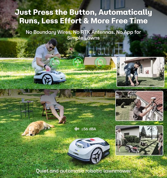 Raccoon 2 SE Robotic Lawnmower for 0.15 Acre, Wire Free Robot Mower with AI Obstacle Avoidance, APP-Free One-Button Operation, 1.18"-3.15" Adjustable Height, Low Noise, Ideal for Small Lawns