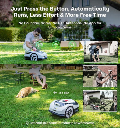Raccoon 2 SE Robotic Lawnmower for 0.15 Acre, Wire Free Robot Mower with AI Obstacle Avoidance, APP-Free One-Button Operation, 1.18"-3.15" Adjustable Height, Low Noise, Ideal for Small Lawns