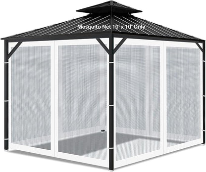 Gazebo Universal Replacement Mosquito Netting, Outdoor Mesh Netting Screen 4-Panel Sidewall with Zipper for Patio, Canopy, Garden and Backyard, Gray(Mosquito Net Only) (White, 10' x 10')