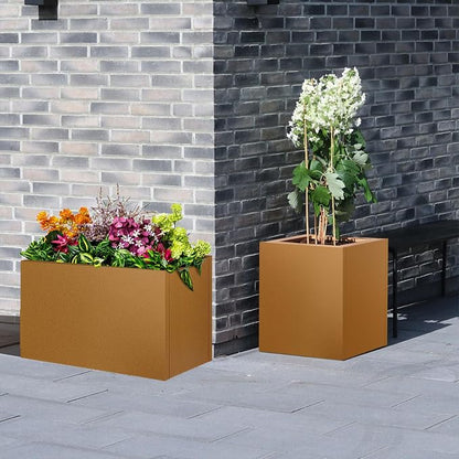 Corten Steel Planter Box 21"x20"x20", Square Metal Planter Box Indoor&Outdoor, Steel Planter Heavy Duty for Commercial and Residential Use