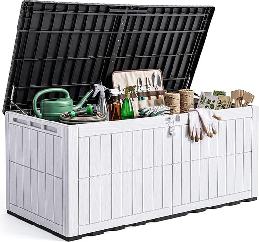 YITAHOME XXL 240 Gallon Extra Large Deck Box | Waterproof Resin Outdoor Storage Box w/Lock and 3-Person Bench Seating for Patio Furniture Cushions,Garden Tools & Pool