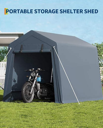Portable Storage Shed with Dual Zipper Doors, Heavy Duty Outdoor Shelter with Ventilation, 1.5" Galvanized Steel Frame, Waterproof UV-Resistant PE Cover for Motorcycle, Bike, ATV, Garden Tools