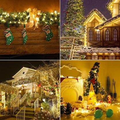 Battery Operated Christmas Lights, 33Ft 100 LED Warm White String Lights with Auto Timer & 8 Modes, Shatterproof Waterproof for Outdoor Indoor Wedding Party Home, Black Wire