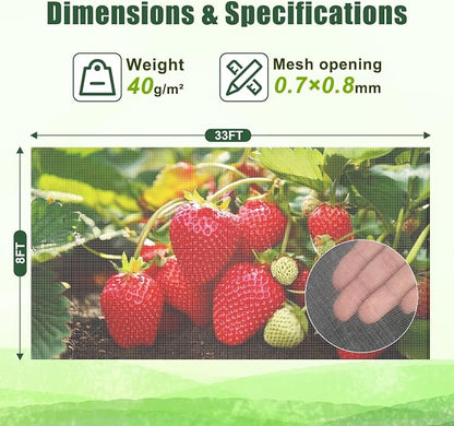 FEED GARDEN Garden Netting 8x33FT Ultra-Fine Mesh PE Cover for Vegetables Fruits Garden Row Cover Raised Bed Durable Protection from Birds Animals