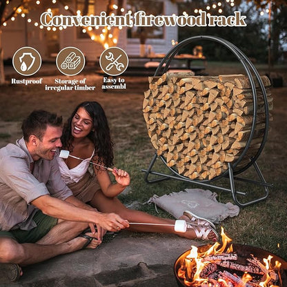 40 IN Firewood Circle Rack-Metal Pipe Ring Firewood Holder Outdoor / Indoor | Sturdy & Durable,Aesthetic Appearance and Space-Saving Design for Fireplace,Campfire or Backyard Storage,3.3FT Diameter