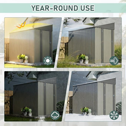 YOPTO 4x7 FT Outdoor Storage Shed,Metal Lean to Storage Shed with Reinforced Beams,All Weather Waterproof Garden Tool House W/Lockable Door & Reversible Installation,for Backyard,Patio,Lawn,Olive Gray