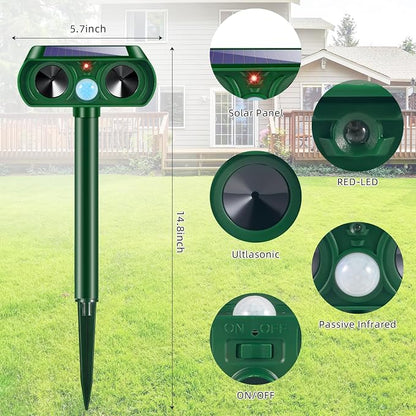 4 Pack Upgraded Sonic Fortress Pro Deer Repellent Devices,Solar Animal Repellent Ultrasonic Outdoor for Cats,Squirrels,Rabbits,Racoons,Skunks for Garden Yard Waterproof Motion Sensor Animal Deterrent