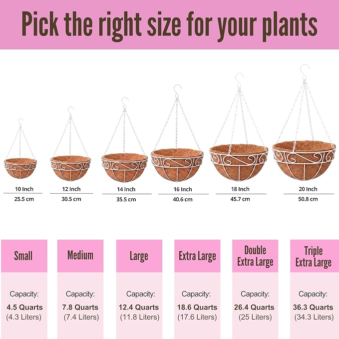 LaLaGreen Hanging Planter for Outdoor Plants (2 Pack, 12 Inch) White Hanging Baskets with Coco Liner, Metal Wire Flower Basket Pots with Hook Hanger Balcony Porch Farmhouse Country Style Garden Decor