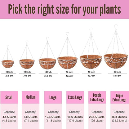 LaLaGreen Hanging Planter for Outdoor Plants (2 Pack, 12 Inch) White Hanging Baskets with Coco Liner, Metal Wire Flower Basket Pots with Hook Hanger Balcony Porch Farmhouse Country Style Garden Decor