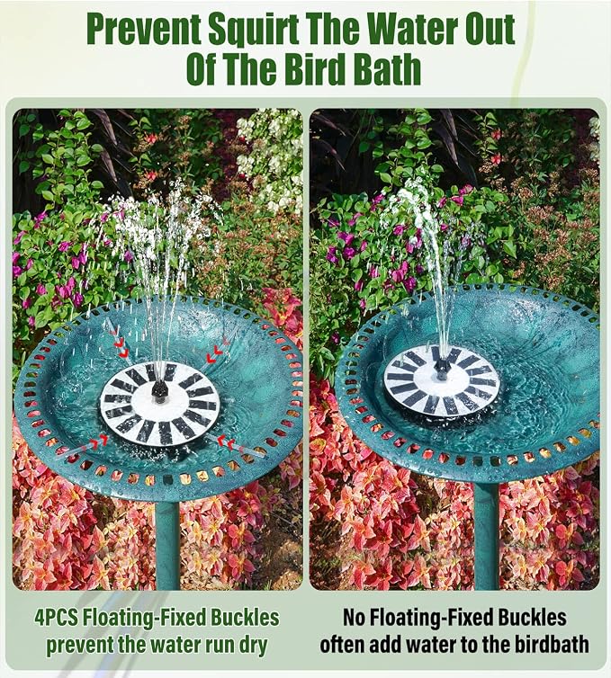 Yzert Solar Fountain Bird Bath Fountains Pump Upgraded 100% Glass Panel, Solar Powered Water Fountain with 8 Nozzles & 4 Fixers for Garden, Pond, Pool, Patio, Outdoor - No Battery Needed (White)