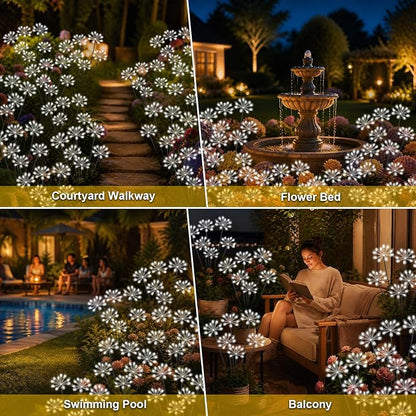 Solar Garden Lights Outdoor, Upgraded Solar Swaying Starburst Light Waterproof with 2 Modes, Solar Fairy Firework Lights for Yard Patio Pathway Flowerbed Balcony Garden Decoration (White, 2 Pack)