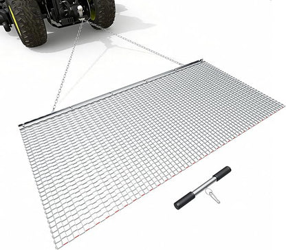 VEVOR Drag Harrow, 6 x 3 ft, High-Efficiency Chain Harrow Rake, ATVs UTVs Tractors Attachments, Durable Galvanized Steel Mesh Drag Mat with Towing Chain, for Gravel Driveway Ruts Farm Field Leveling