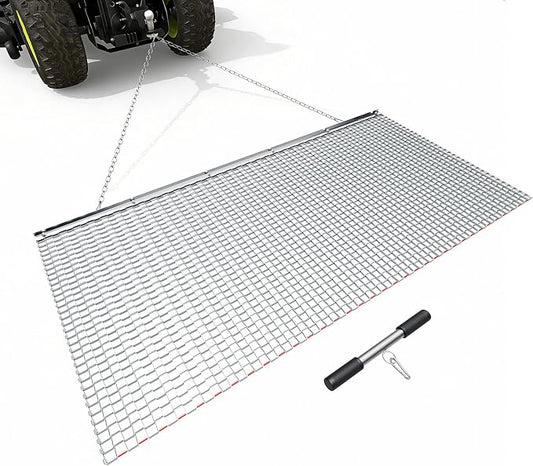 VEVOR Drag Harrow, 6 x 3 ft, High-Efficiency Chain Harrow Rake, ATVs UTVs Tractors Attachments, Durable Galvanized Steel Mesh Drag Mat with Towing Chain, for Gravel Driveway Ruts Farm Field Leveling