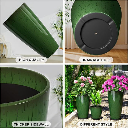 QCQHDU 24,21,11 inch Large Planters with Drainage Hole & Saucer, Set of 3 Plant Pots Tall Planter for Indoor & Outdoor Plants Home Modern Decor