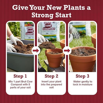 Brut Cow Compost – Nutrient-Rich Composted Cow Manure Organic Soil Amendment – 100% Pure Compost, Additive-Free Fertilizer for Vegetable Gardens, Flowers, Lawns & Indoor Plants – 10 Quart