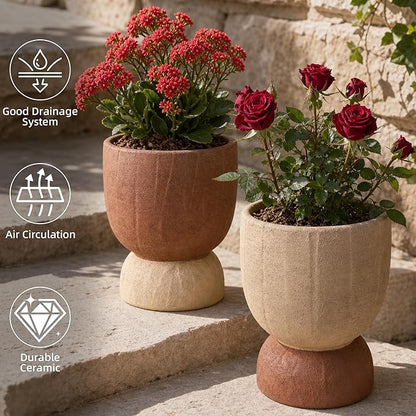 DREAMLOOM 2Pcs Flower Planters with Holes, 6.4Inch Classic Vintage Terracotta & Coarse-Grained Pots for Succulents, Bonsai, Cactus Aloe, Herbs, Orchid