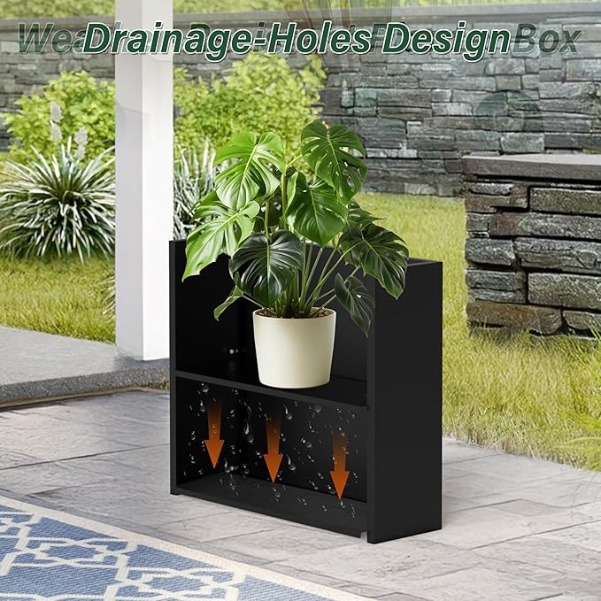 Metal Tall Planter 30" L x 10" W x 26" H | Long Rectangular Planter Box, Drainage Holes & Removable Shelf, Heavy Duty Steel Planter for Tall Plants, Flowers or Shrubs