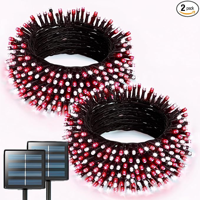 JMEXSUSS 2 Pack Solar Christmas Lights, Total 400 LED 151FT, Red and White | Christmas Lights Outdoor Waterproof, 8 Modes Solar String Lights for Outside Patio Yard Garden Tree Christmas Decorations