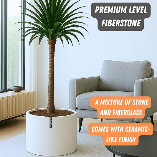 Fox & Fern Large Indoor Planter, Modern Large Plant Pot for Indoor or Outdoor, UV and Frost Resistant - 18.7 Inch, Matte White Flower Pot with Drainage Plug, Lightweight