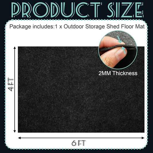 4x6 FT Outdoor Storage Shed Floor Mat,Waterproof Washable Garden Flooring Pad with Non Slip Backing for Dust, Oil, Protection, Storage Shed Not Included(Black)