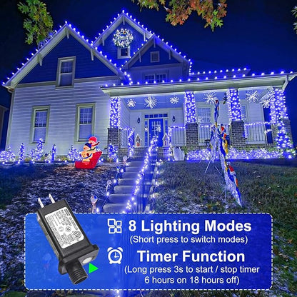 Blue Christmas Lights Outdoor, 66FT 200 LED Plug in Christmas Tree Lights Waterproof, 8 Modes Connectable String Lights for Outside House Patio Yard Garden Party Holiday Decorations