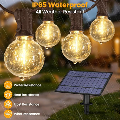 Mlambert 25FT Solar Powered String Lights Outdoor, Waterproof Solar Patio Light String with 10+1 Shatterproof LED G40 Bulbs for Backyard Garden-Brown