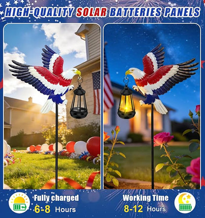 Solar Lights Outdoor Waterproof Eagle Garden Decor,2 Packs 29.9in Metal Eagle with Solar Lights,250th Anniversary America Eagle Patriotic Decorations,Decorative Garden Stakes for Yard Art Patio Porch