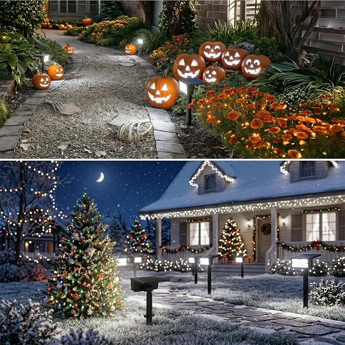 T-SUN Solar Spot Lights Outdoor 4 Pack, 49 LED 2 Lighting Modes, IP65 Waterproof Solar Landscape Spotlights, Dusk to Dawen LED Lights for Yard, Garden, Driveway, Pathway (White)