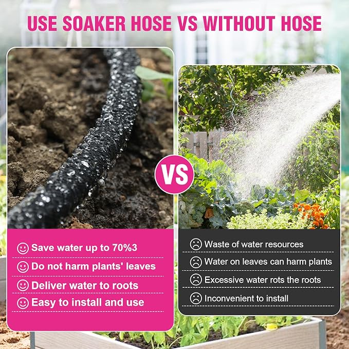 Round Soaker Hose, 1/2 Inch x 15 FT, Heavy Duty Leak-Proof Brass Connectors, Premium Upgraded Material, Efficient Root Watering & Water Saving, Easy Installation for Garden, Lawn & Plants