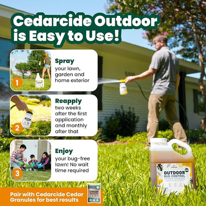 Cedarcide Outdoor Bug Spray | Kills & Repels Mosquitoes, Ticks, Fleas, Mites & More with Natural Essential Oils | Family & Pet-Safe | PCO Choice | Gallon | Kills & Repels Mosquitos, Ants, Mites, Chiggers, & Aphids
