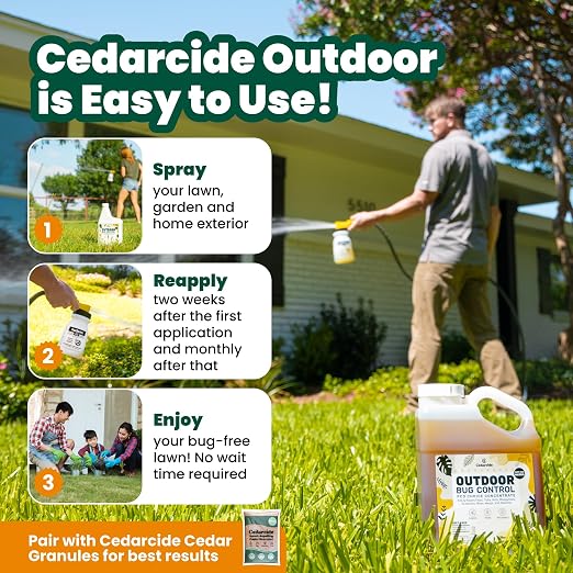 Cedarcide Outdoor Bug Control | Kills & Repels Mosquitoes, Ticks, Fleas, Mites & More with Natural Essential Oils | Family & Pet-Safe | PCO Choice | Lemongrass Gallon with Sprayer
